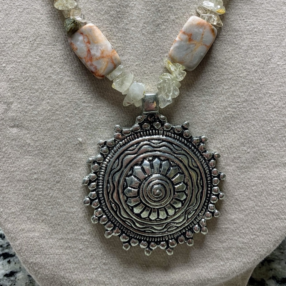 Handcrafted long Agate & Jasper necklace